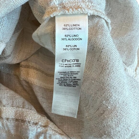 Chicos Linen Blend Gray White 3/4 Sleeve Button Up Shirt Size 0 S - Picture 10 of 12
